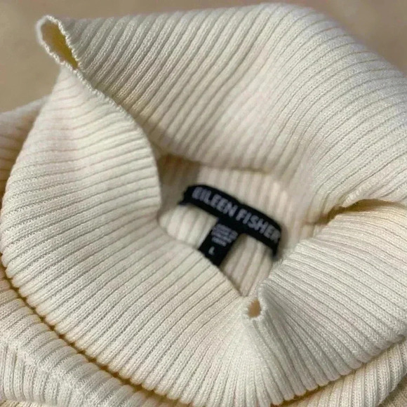 Eileen Fisher Minimalist Turtleneck 3/4 Sleeve Comfort Preppy Cream Size Large L - Picture 2 of 7